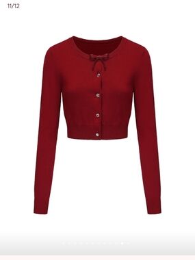 Nana Jacqueline Audrina Coquette Cropped Bow-Front Cardigan In Red